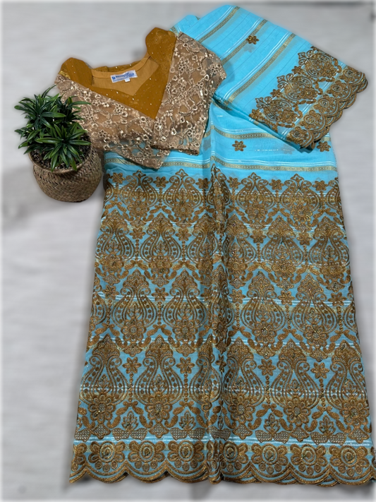 Salouva bleu avec motif doré