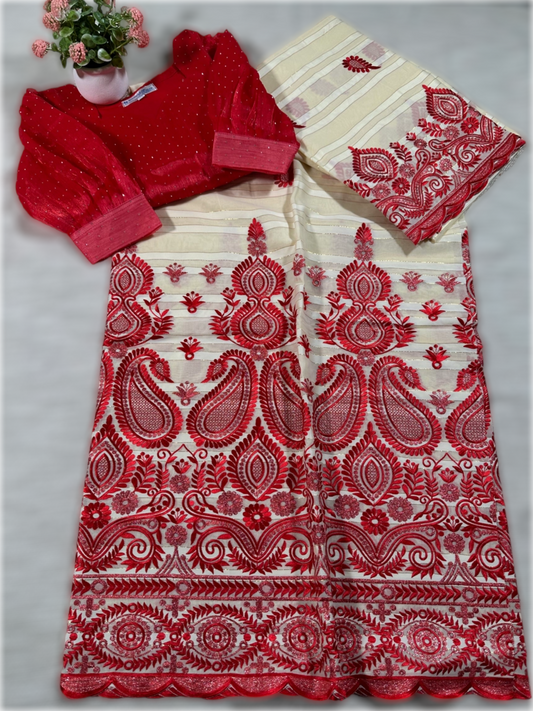 Salouva blanc cassé avec motif rouge