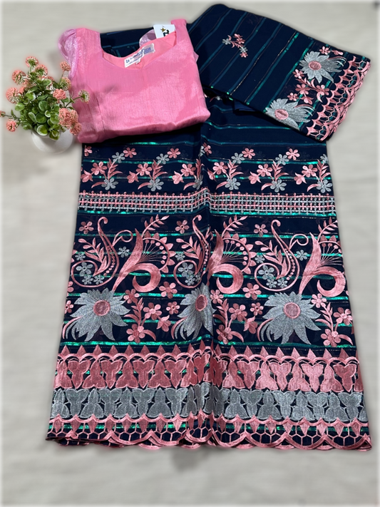 Salouva bleu foncé avec motif rose