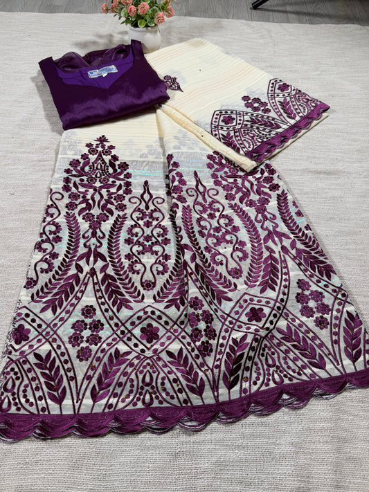 Salouva blanc cassé + motif violet (avec Pena)