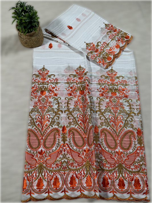 Salouva blanc avec motif vert et orange