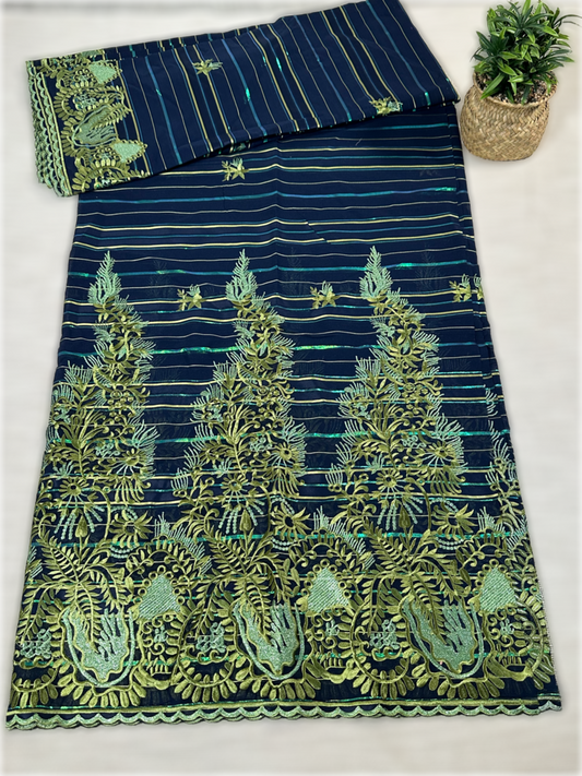 Salouva bleu avec motif vert