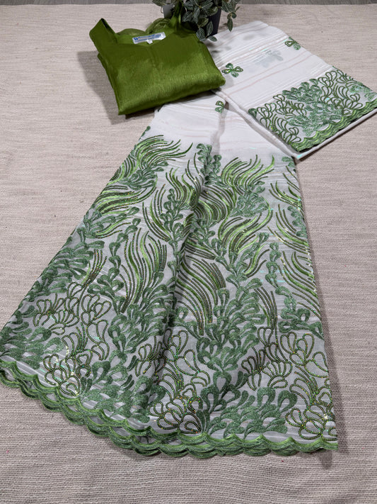 Salouva blanc + motif vert en sequin