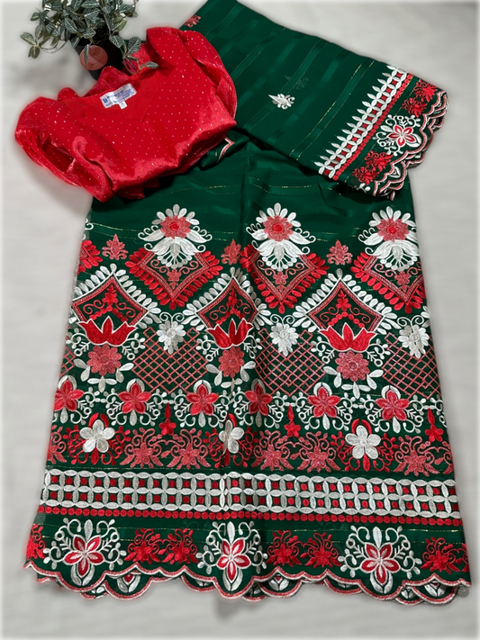 Salouva vert avec motif rouge et blanc