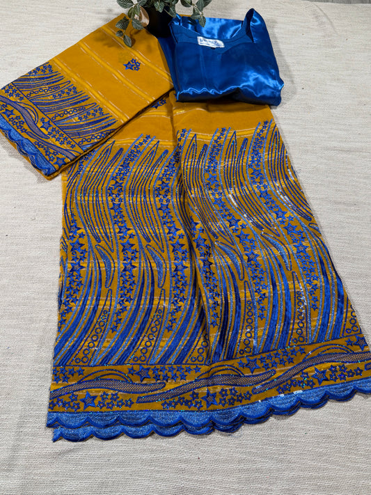 Salouva jaune + motif bleu en sequin