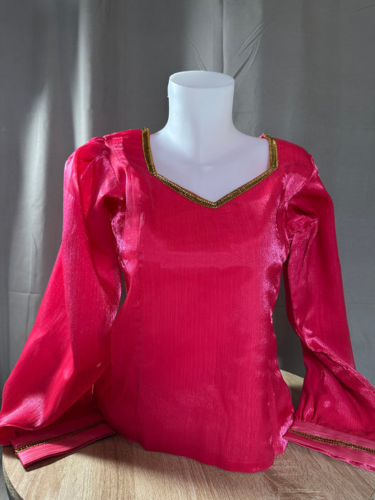 Body organza rose foncé (manches longues)