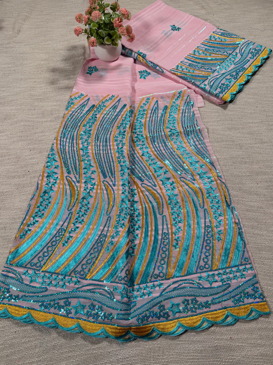 Salouva rose + motif bleu en sequin