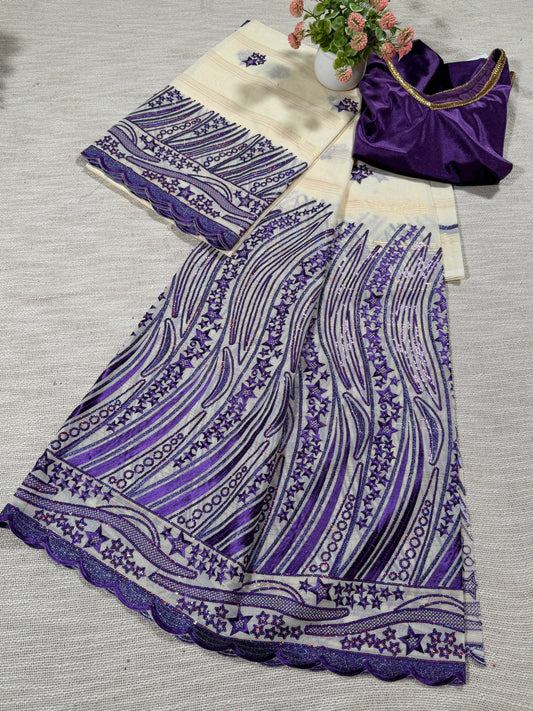 Salouva blanc cassé + motif violet en sequin