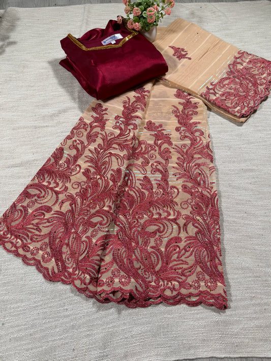 Salouva beige foncé + motif rouge bordeaux (avec Pena)