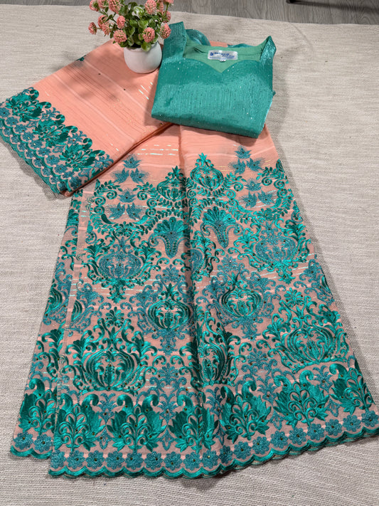 Salouva rose saumon + motif bleu (avec Pena)