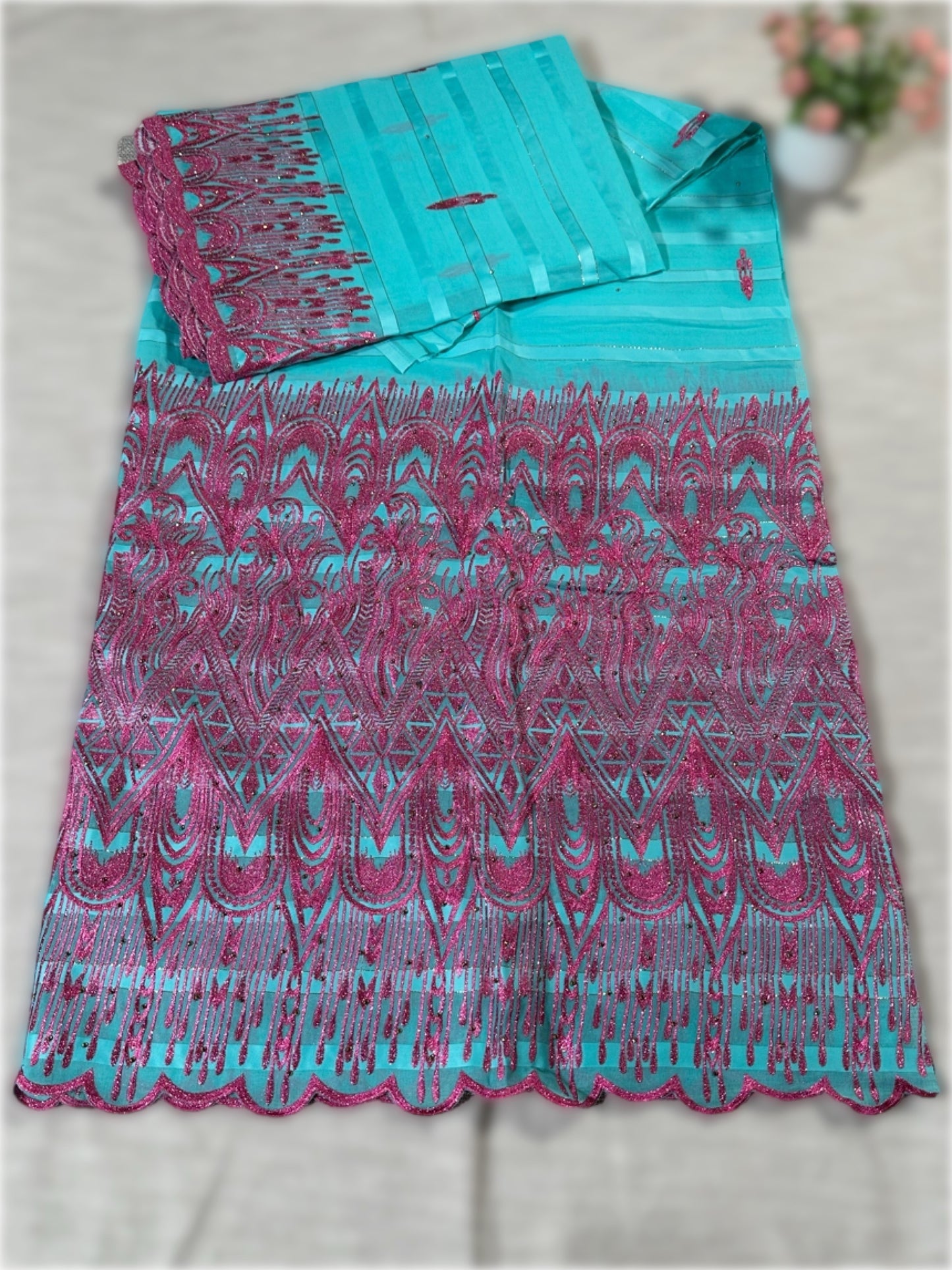 Salouva bleu avec motif rose avec Pena