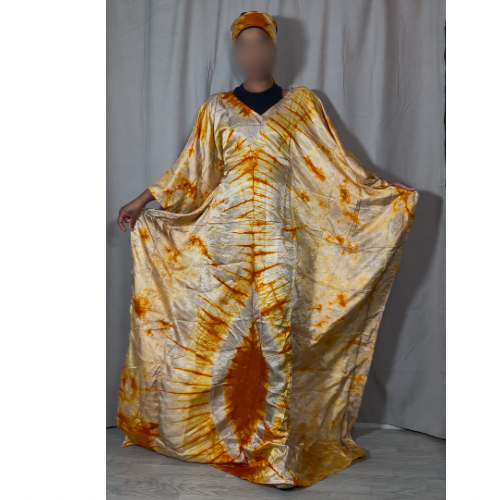 Robe boubou jaune + petit bandana à attacher | défaut (écriture sur le bas du boubou derrière)
