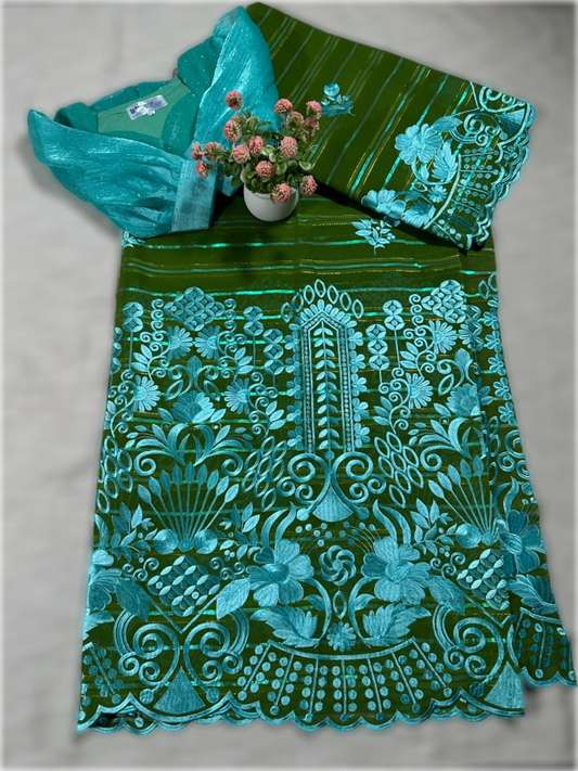 Salouva vert avec motif bleu