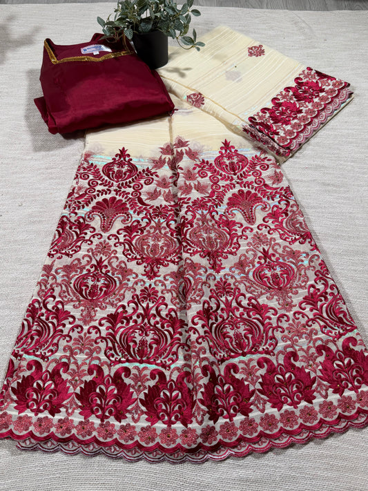 Salouva blanc cassé + motif rouge bordeaux (avec Pena)