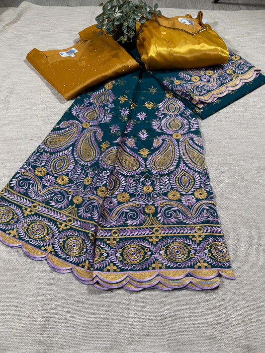 Salouva bleu + motif doré & rose/violet (avec Pena)