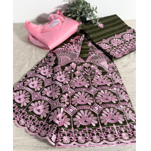 Salouva vert kaki foncé + motifs rose ( Avec Pena)