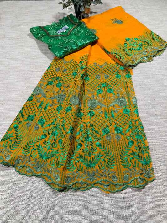 Salouva jaune orangé + motif vert (avec Pena)