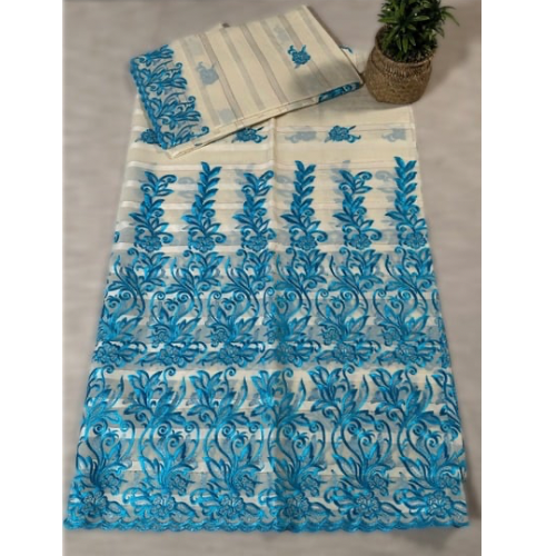 Salouva blanc cassé avec motif bleu