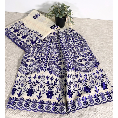 Salouva blanc cassé + motifs bleu foncé (avec Pena)