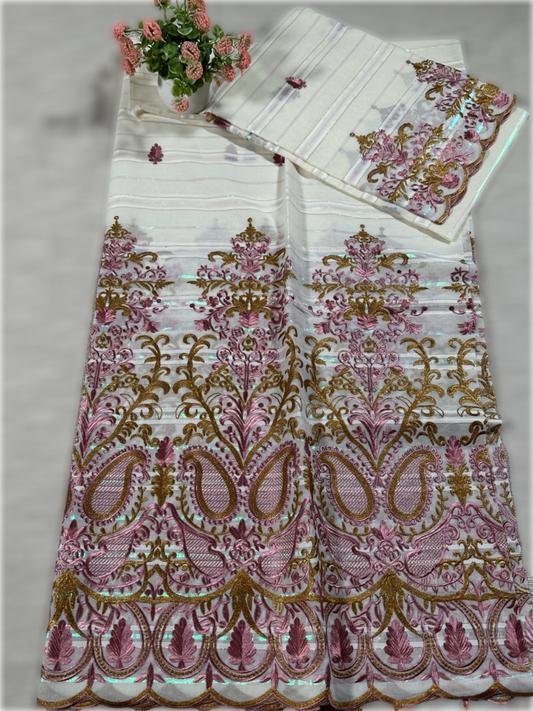 Salouva blanc cassé avec motif vert et rose